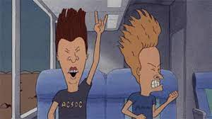 rock out Beevus and Butthead rocking out on a bus